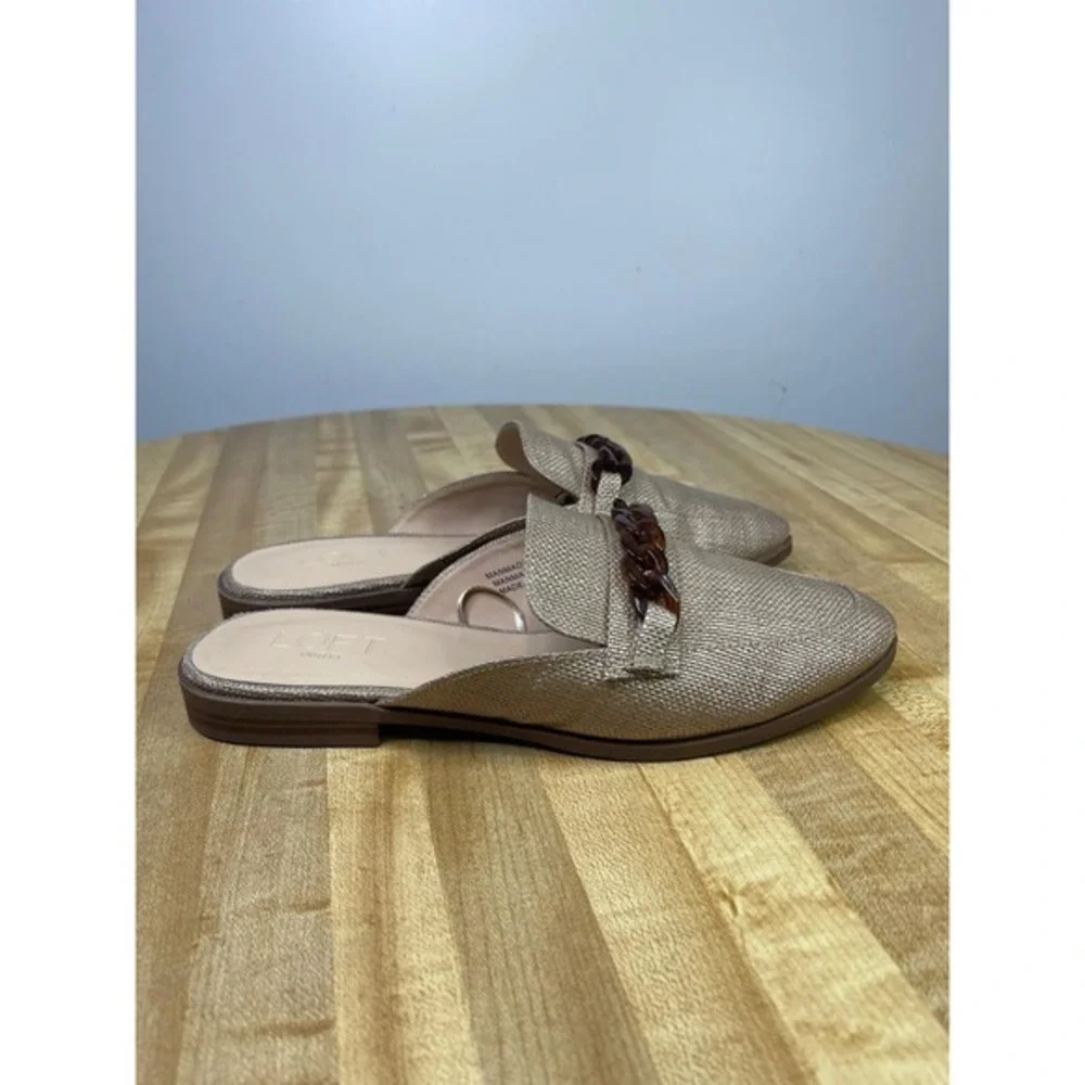 LOFT  Woven Chain Mule Slides‎ Womens 7 Tan Bronze Metallic Chain Detail